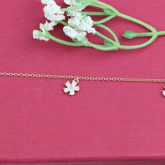 "Delicate Rose Gold Bracelet with Floral CZ Charms, XPBL1130 - Picture 12 of 12